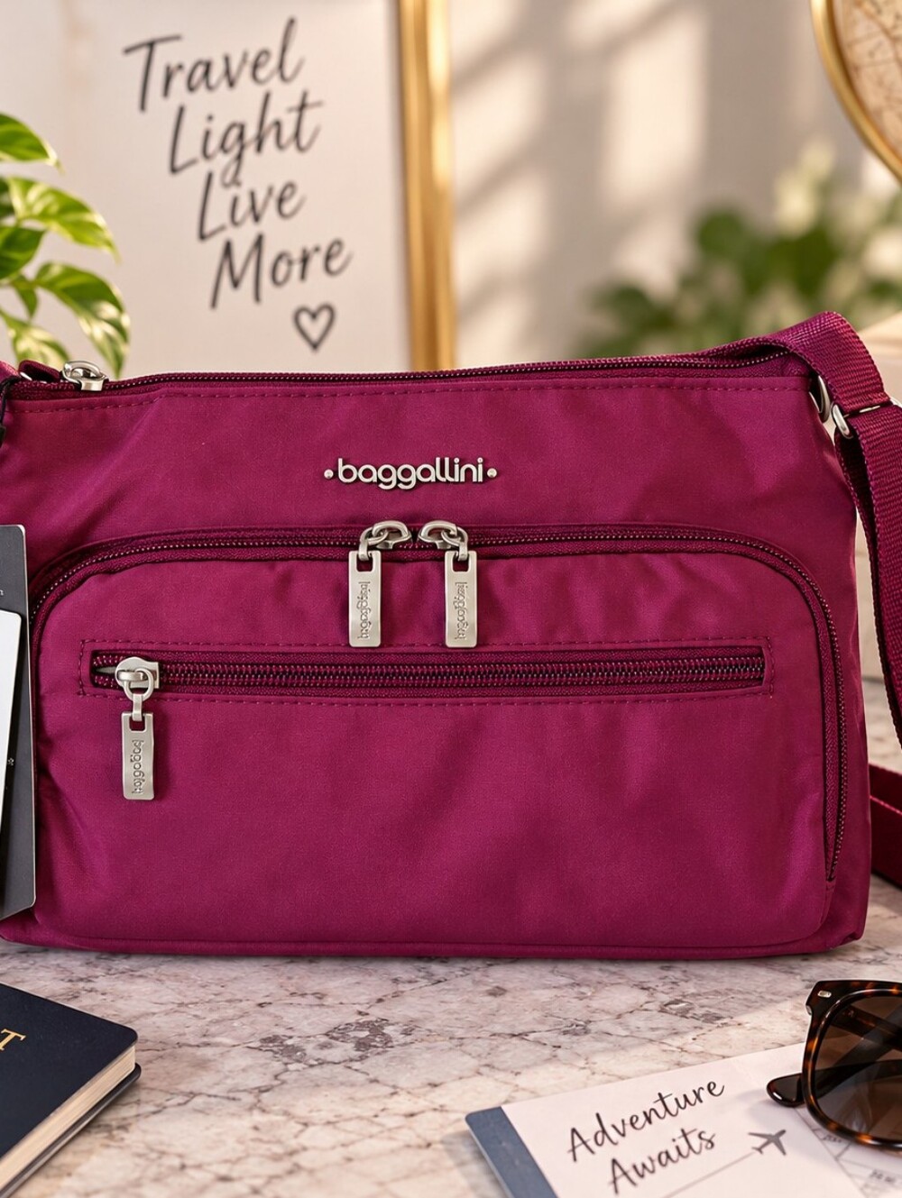 Baggallini Rare Berry Crossbody Bag RFID Multi Pocket Travel Purse NWT